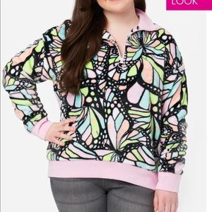 Justice Girls Pullover Half Zip Butterfly Sweatshirt Size Small 7/8 NWT